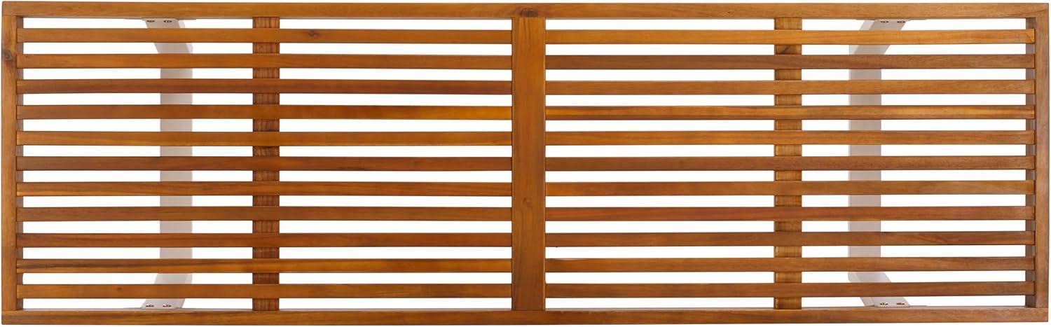 image:imageSAFAVIEH Outdoor Patio Furniture Heather Natural Brown Solid Wood amp White Legs 60inch Steel BenchNaturalWhite