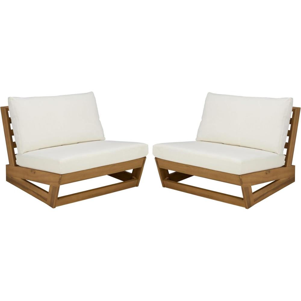 image:imageSAFAVIEH Outdoor Duncan Chair Set of 2 Natural amp Beige Solid Wood Weather Resistant Ideal for Patio Deck Backyard 3268 W x 34 D x 244 H PAT7336ASET2NaturalBeige