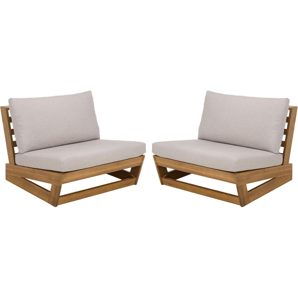 image:imageSAFAVIEH Outdoor Duncan Chair Set of 2 Natural amp Beige Solid Wood Weather Resistant Ideal for Patio Deck Backyard 3268 W x 34 D x 244 H PAT7336ASET2NaturalLight Grey