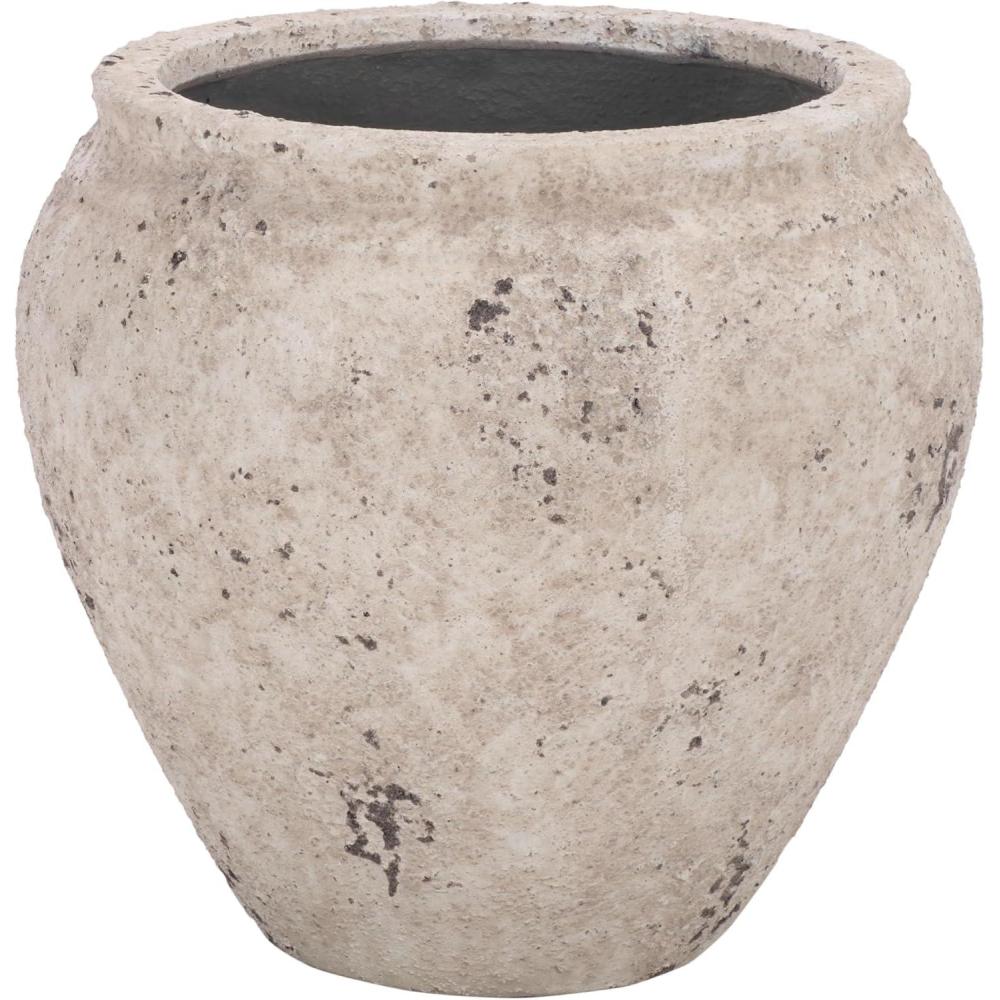 image:imageSAFAVIEH Outdoor  Ramsey Planter Pot with Drainage  Antique White Ficonstone Cement  Weather Resistant  Ideal for Patio Garden Backyard 142 Wx 142 D x 13 H PAT1553BAntique White