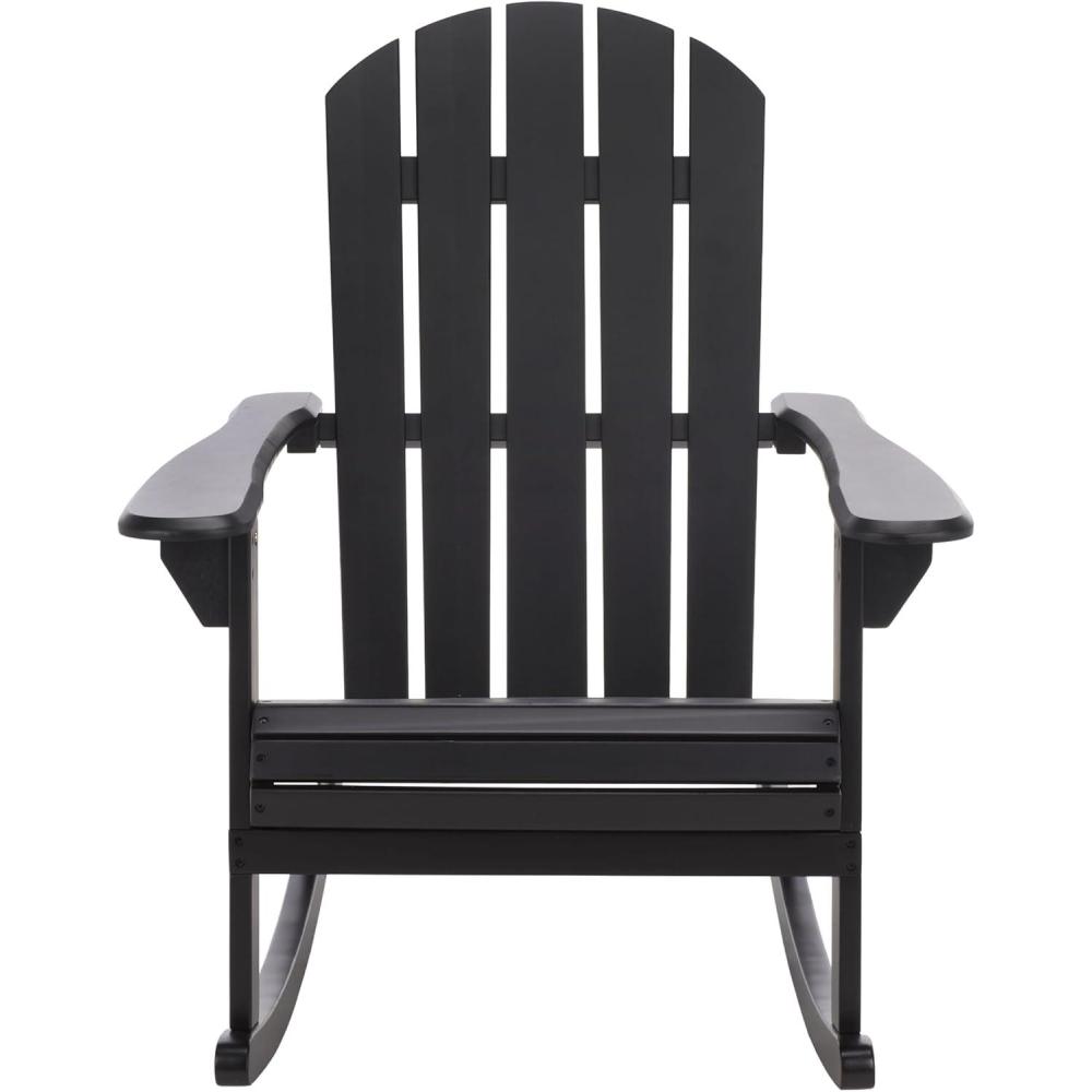 image:imageSAFAVIEH Outdoor Stowe Adirondack Rocking Chair TeakBrown Solid Wood Weather Resistant Ideal for Patio Deck Porch Backyard 183 Seat Height PAT6001ABlack