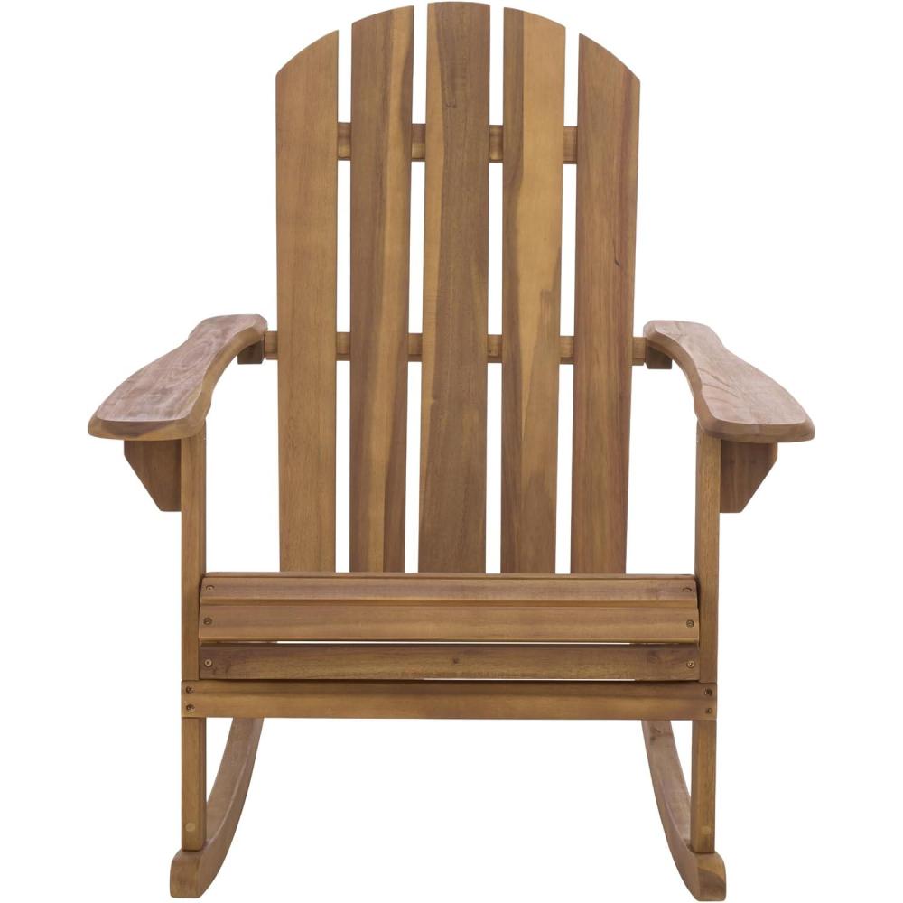 image:imageSAFAVIEH Outdoor  Stowe Adirondack Rocking Chair  TeakBrown Solid Wood  Weather Resistant  Ideal for Patio Deck Porch Backyard 183 Seat Height PAT6001ATeak