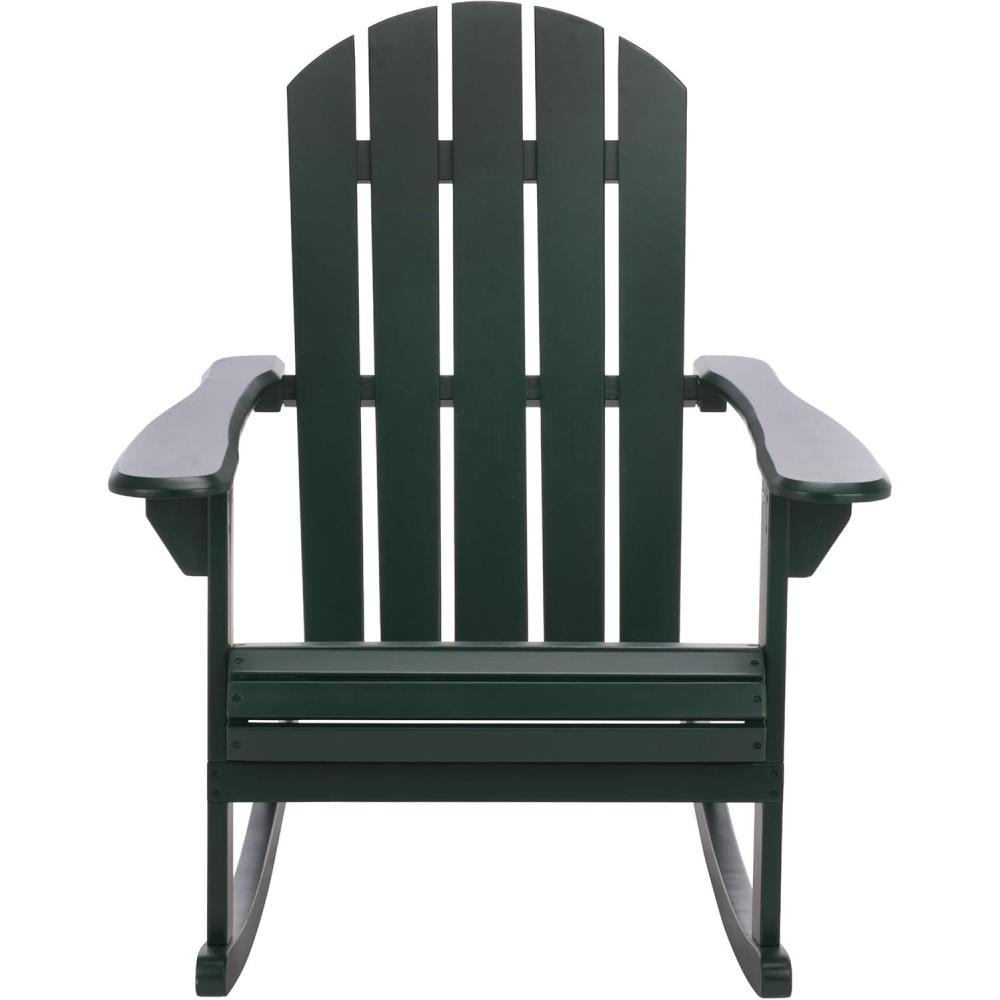 image:imageSAFAVIEH Outdoor Stowe Adirondack Rocking Chair TeakBrown Solid Wood Weather Resistant Ideal for Patio Deck Porch Backyard 183 Seat Height PAT6001AGreen