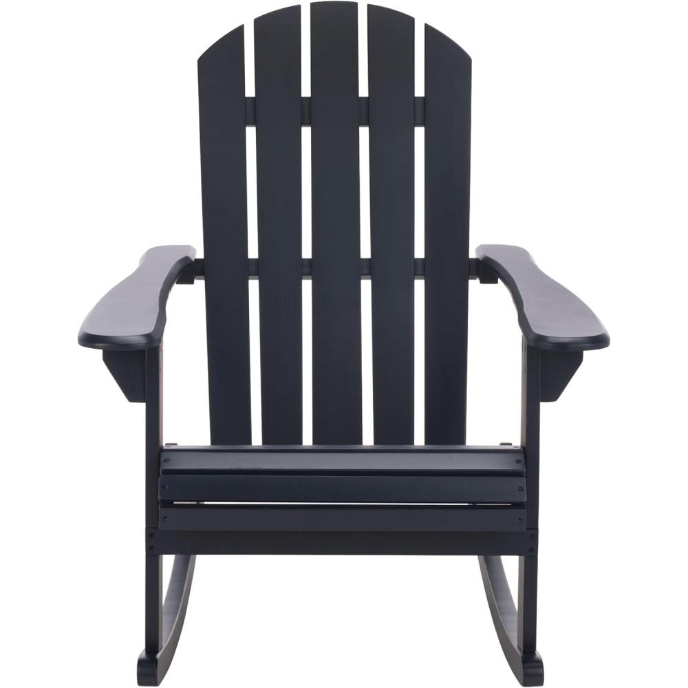 image:imageSAFAVIEH Outdoor Stowe Adirondack Rocking Chair TeakBrown Solid Wood Weather Resistant Ideal for Patio Deck Porch Backyard 183 Seat Height PAT6001AMidnight Blue