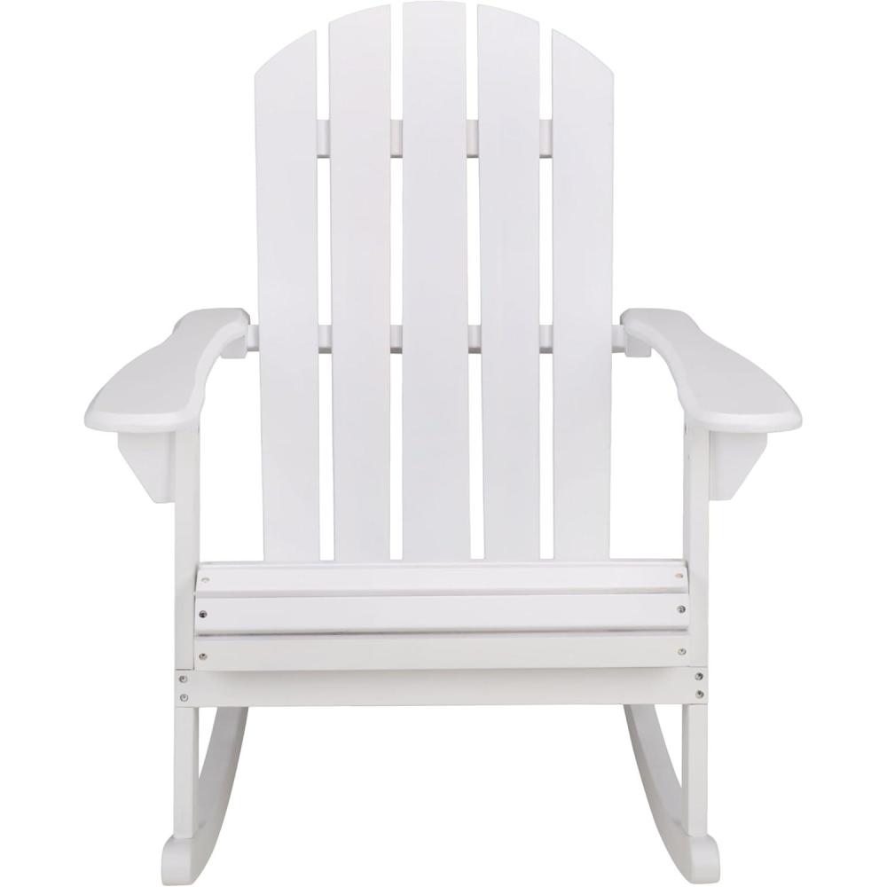 image:imageSAFAVIEH Outdoor Stowe Adirondack Rocking Chair TeakBrown Solid Wood Weather Resistant Ideal for Patio Deck Porch Backyard 183 Seat Height PAT6001AWhite