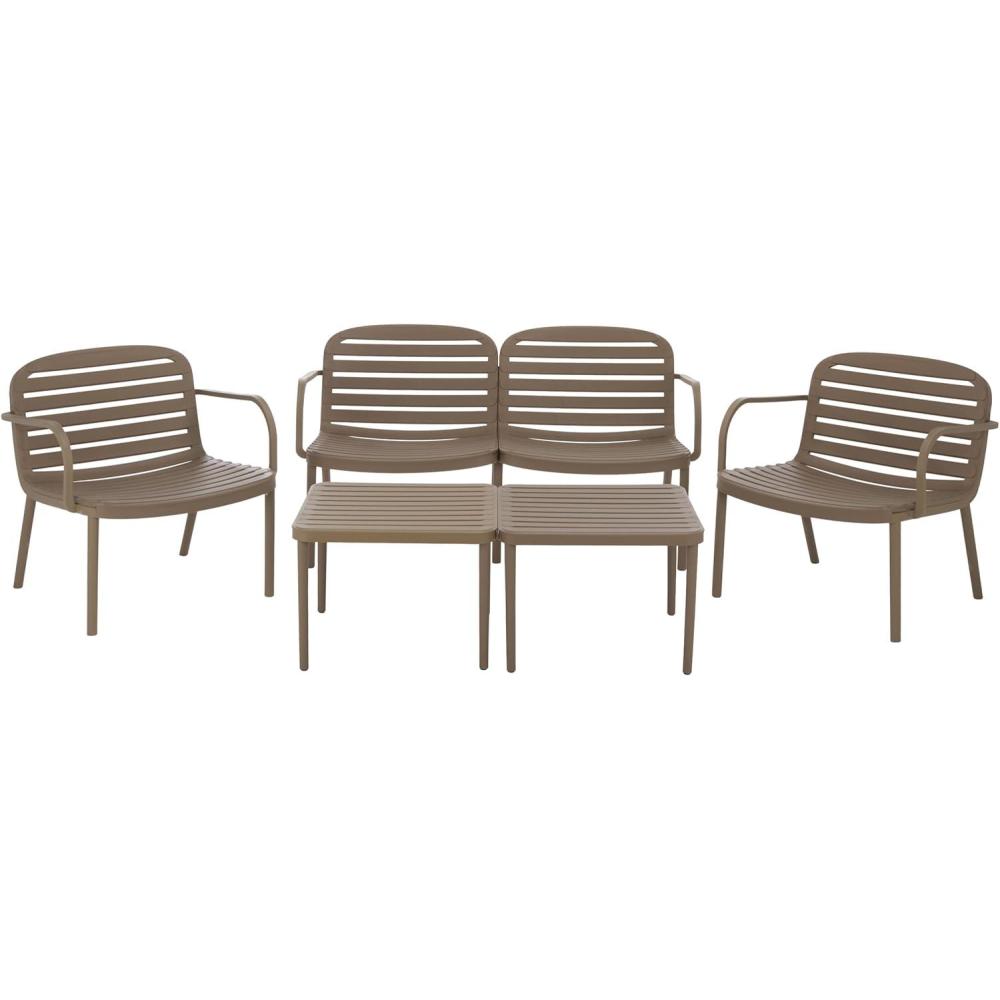 image:imageSAFAVIEH Outdoor Thompson Conversation Set Green 5Piece Patio Set with Bench 2 Chairs amp Modular Coffee Tables Weather Resistant Ideal for Deck Porch Backyard PAT4706DBeige