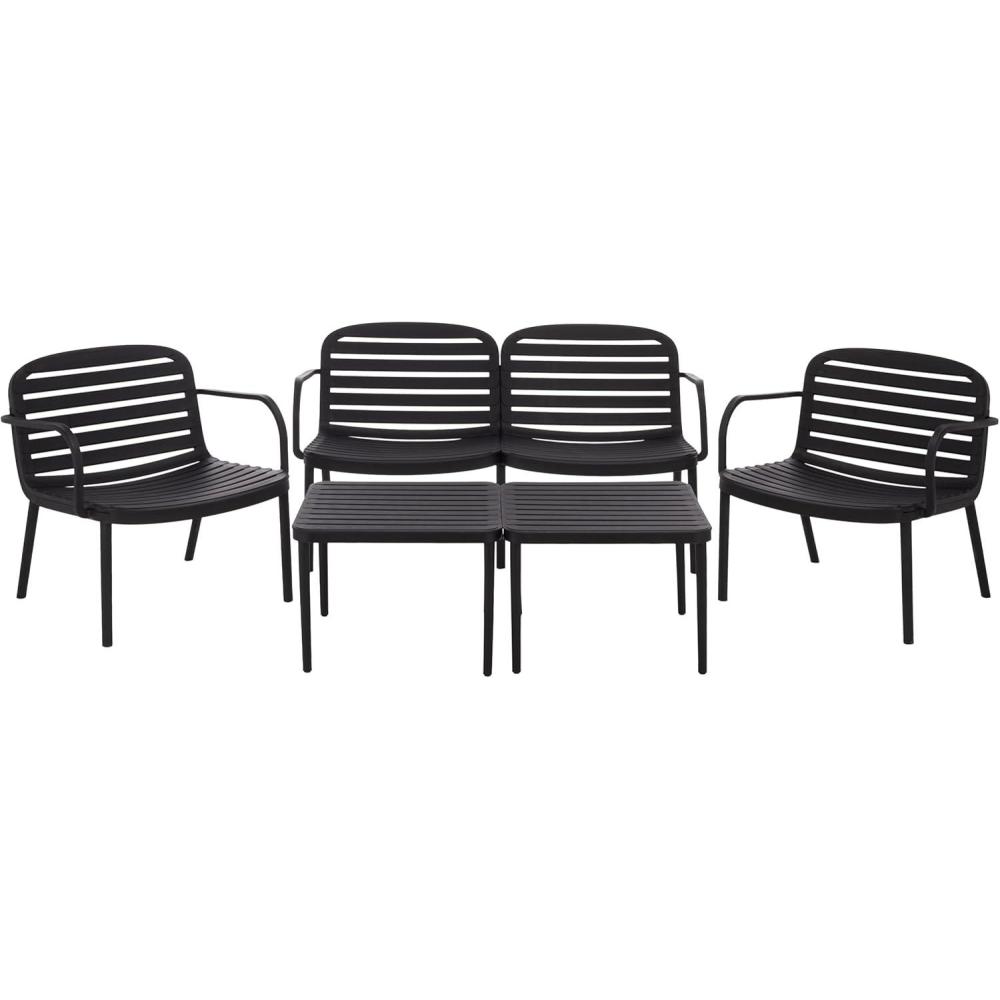 image:imageSAFAVIEH Outdoor Thompson Conversation Set Green 5Piece Patio Set with Bench 2 Chairs amp Modular Coffee Tables Weather Resistant Ideal for Deck Porch Backyard PAT4706DBlack