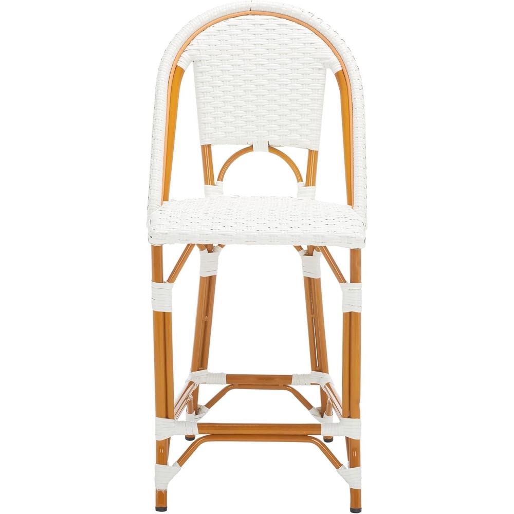 image:imageSAFAVIEH Outdoor Collection California White Bistro Woven Coastal 25inch Counter Stool Fully AssembledWhite