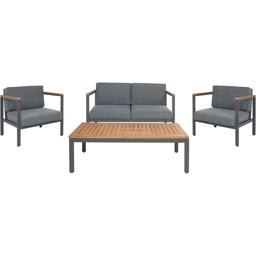 image:imageSAFAVIEH Outdoor Collection Chicopee NaturalLight Grey Solid Wood Corner Conversation Patio SetNaturalGrey
