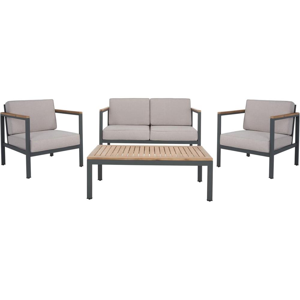 image:imageSAFAVIEH Outdoor Collection Chicopee NaturalLight Grey Solid Wood Corner Conversation Patio SetNaturalLight Grey