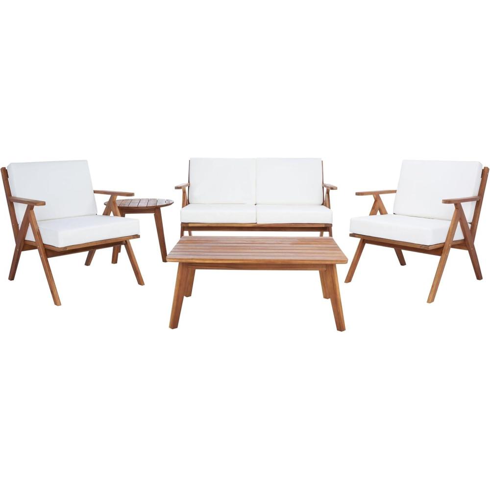 image:imageSAFAVIEH Outdoor Collection Dryad NaturalLight Grey Cushion Solid Wood 5Piece Conversation Patio SetNaturalBeige