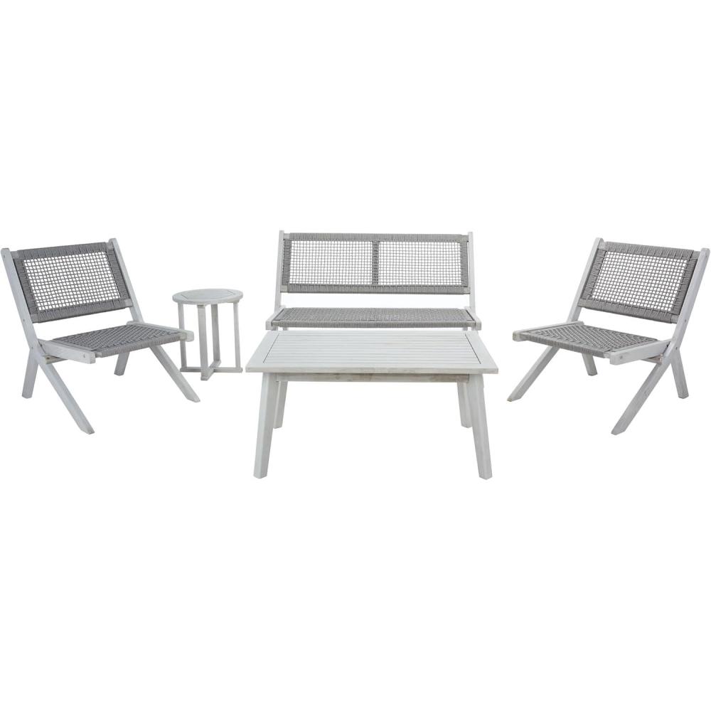 image:imageSAFAVIEH Outdoor Collection Kobina NaturalNatural Rope Solid Wood 5Piece Conversation Patio SetGreyGrey