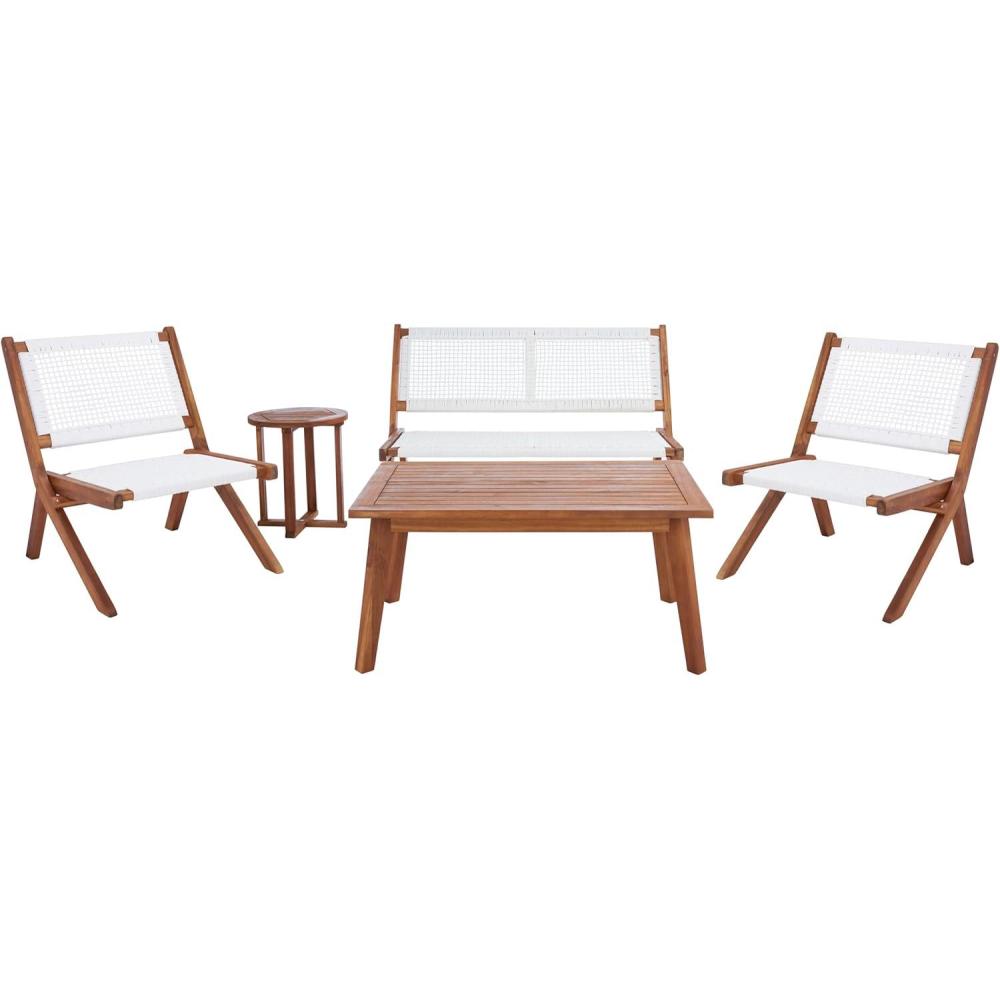 image:imageSAFAVIEH Outdoor Collection Kobina NaturalNatural Rope Solid Wood 5Piece Conversation Patio SetNaturalWhite