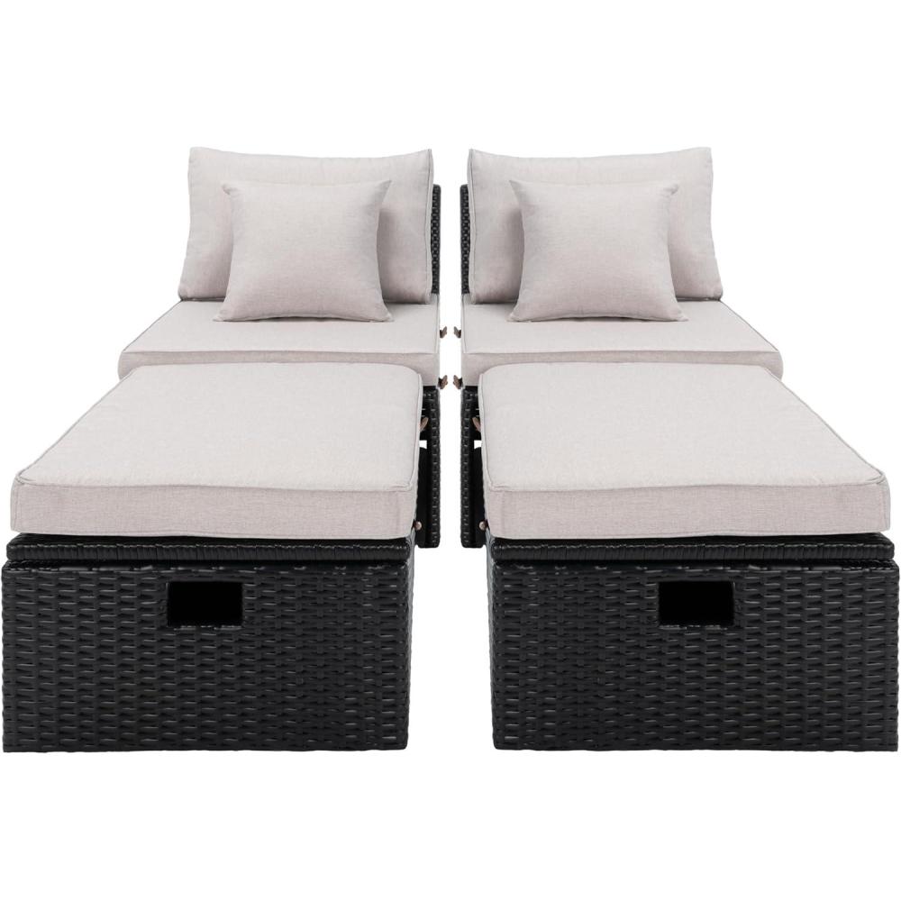 image:imageSAFAVIEH Outdoor Collection Pramla BlackLight Grey Cushion Settee amp Ottoman Fully Assembled  Set of 2BlackLight Grey