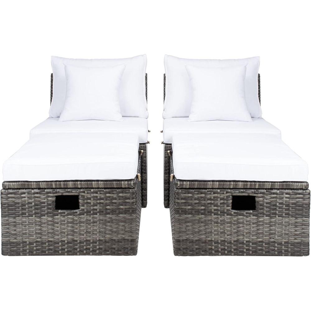 image:imageSAFAVIEH Outdoor Collection Pramla BlackLight Grey Cushion Settee amp Ottoman Fully Assembled  Set of 2Grey Brown  White