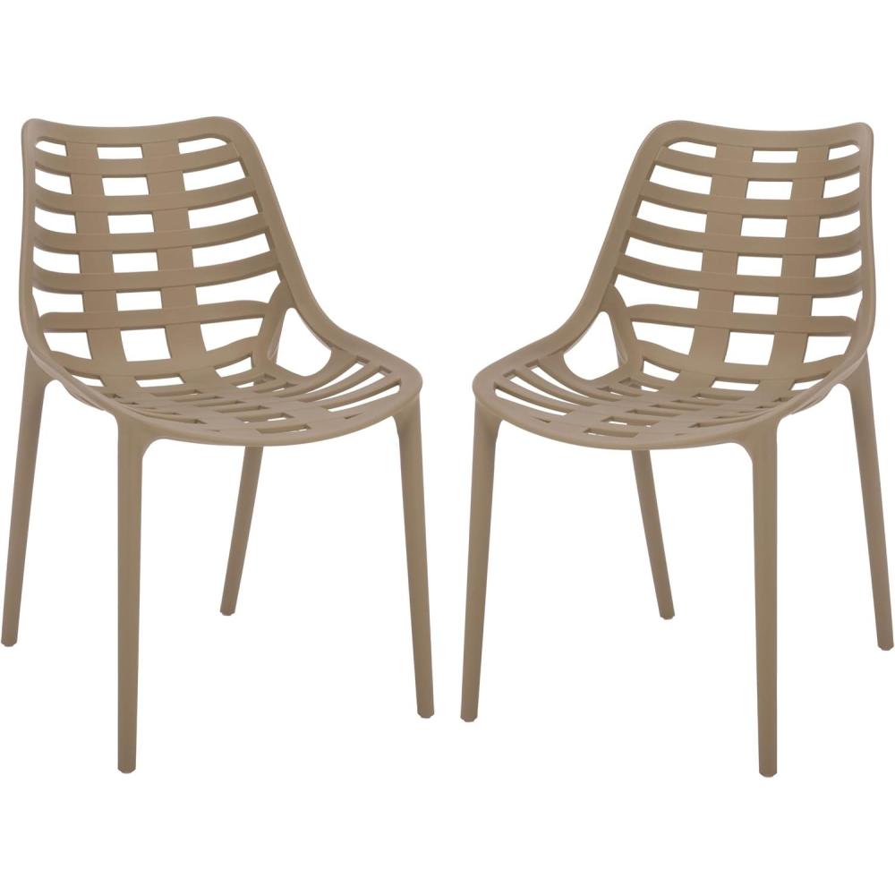 image:imageSAFAVIEH Outdoor Patio Furniture Collection Fufa Beige Dining Chair Set of 2 Fully Assembled Outdoor Chairs Modern OpenBack Design WeatherResistant Patio Seating PAT4700BSET2Beige