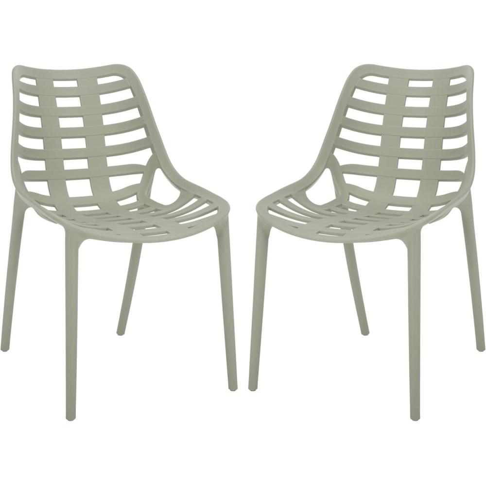 image:imageSAFAVIEH Outdoor Patio Furniture Collection  Fufa Beige Dining Chair Set of 2 Fully Assembled Outdoor Chairs Modern OpenBack Design WeatherResistant Patio Seating PAT4700BSET2Green