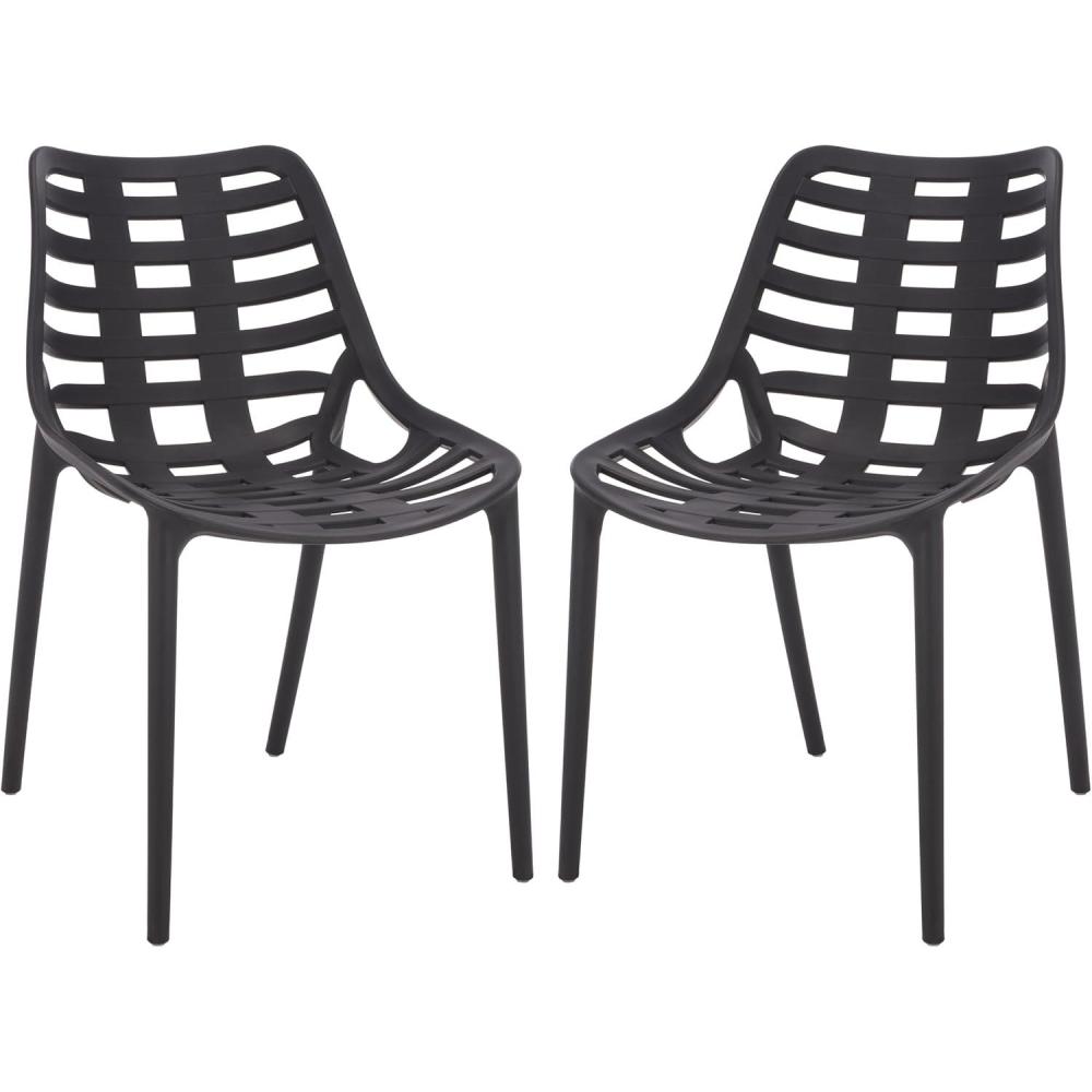 image:imageSAFAVIEH Outdoor Patio Furniture Collection Fufa Beige Dining Chair Set of 2 Fully Assembled Outdoor Chairs Modern OpenBack Design WeatherResistant Patio Seating PAT4700BSET2Black