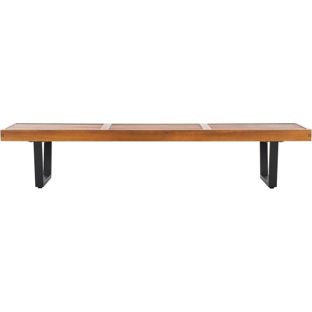 image:imageSAFAVIEH Outdoor Patio Furniture Collection Heather Natural Brown Solid Wood Patio Bench with White Steel Legs 72Inch Modern Outdoor Seating for Garden Porch or Patio PAT7327ANaturalBlack