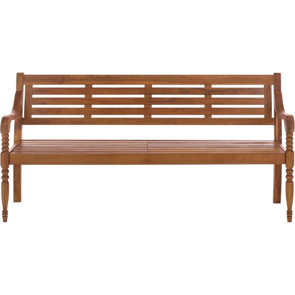 image:imageSAFAVIEH Outdoor Patio Furniture Collection Kanger Natural Solid Wood Bench Classic Slat Design Durable Outdoor Seating PAT7332ANatural
