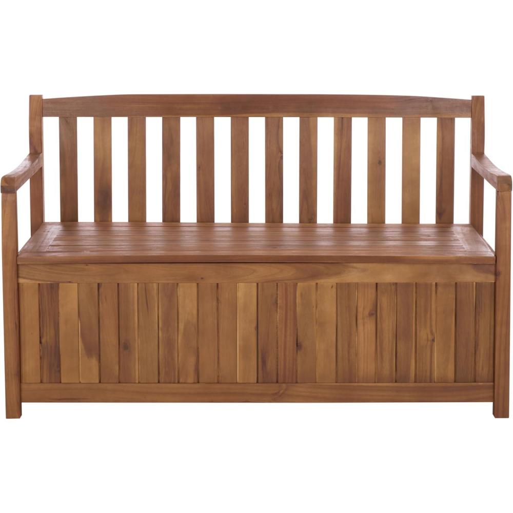 image:imageSAFAVIEH Outdoor Patio Furniture Collection Kelter Solid Teak Wood Bench Box with Storage Slatted Design Versatile IndoorOutdoor Seating PAT6813ATeak