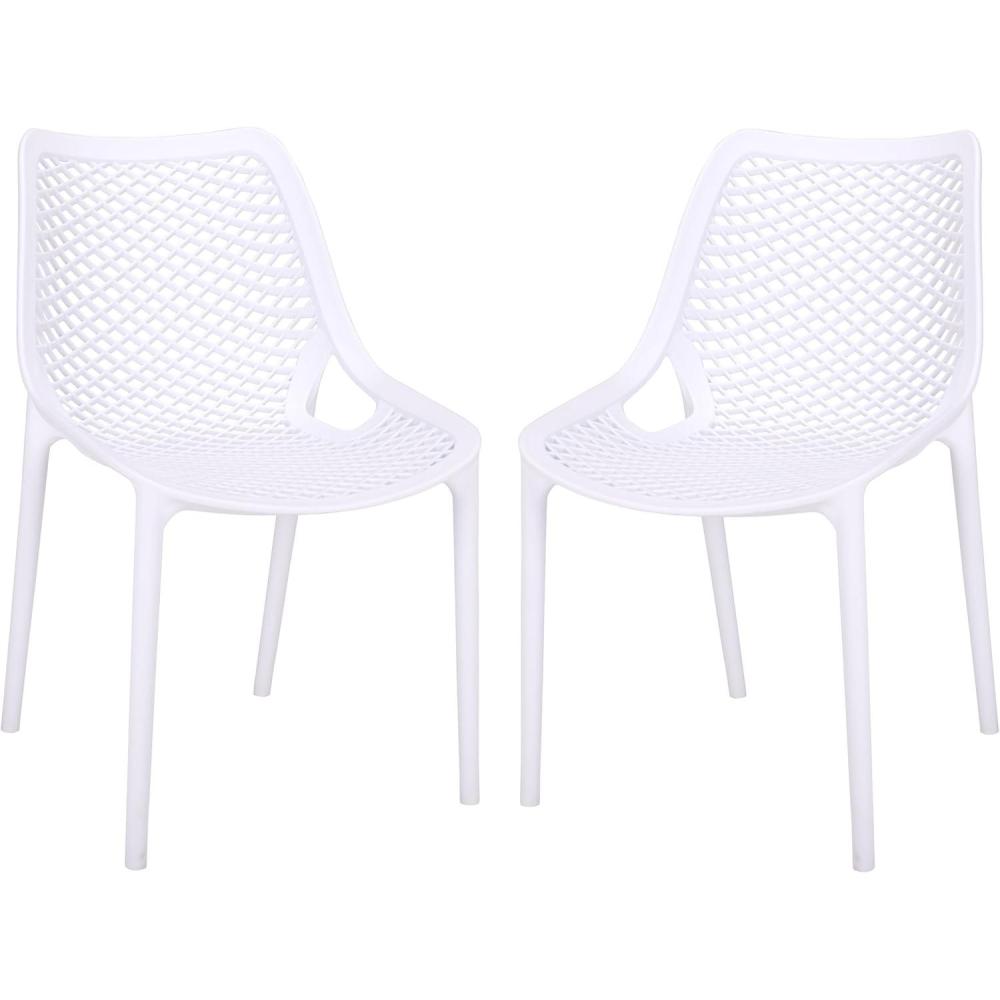 image:imageSAFAVIEH Outdoor Patio Furniture Collection Leila White Dining Chair Set of 2 Fully Assembled Outdoor Chairs Modern Lattice Design WeatherResistant Patio Seating PAT4701CSET2White