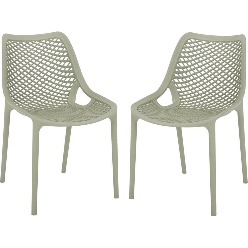 image:imageSAFAVIEH Outdoor Patio Furniture Collection Leila White Dining Chair Set of 2 Fully Assembled Outdoor Chairs Modern Lattice Design WeatherResistant Patio Seating PAT4701CSET2Green
