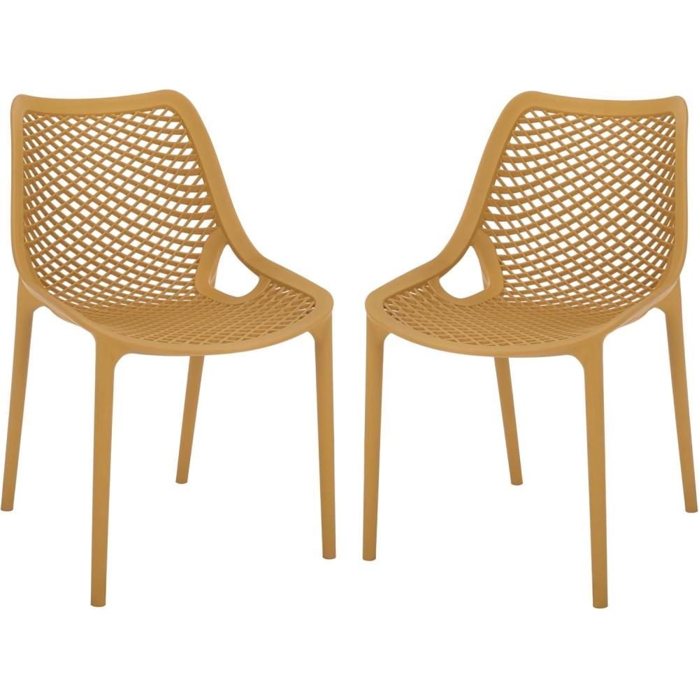 image:imageSAFAVIEH Outdoor Patio Furniture Collection Leila White Dining Chair Set of 2 Fully Assembled Outdoor Chairs Modern Lattice Design WeatherResistant Patio Seating PAT4701CSET2Yellow