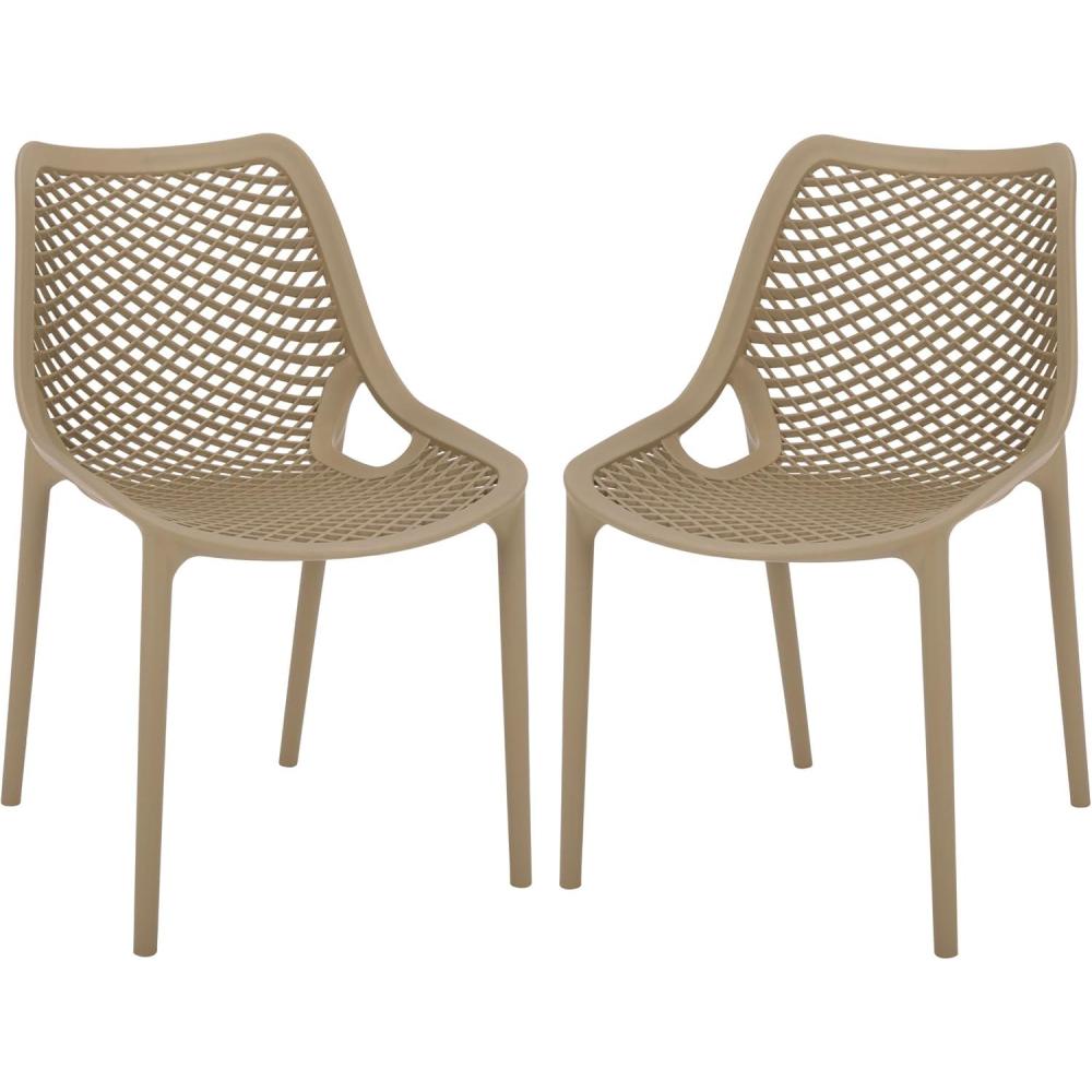 image:imageSAFAVIEH Outdoor Patio Furniture Collection Leila White Dining Chair Set of 2 Fully Assembled Outdoor Chairs Modern Lattice Design WeatherResistant Patio Seating PAT4701CSET2Beige