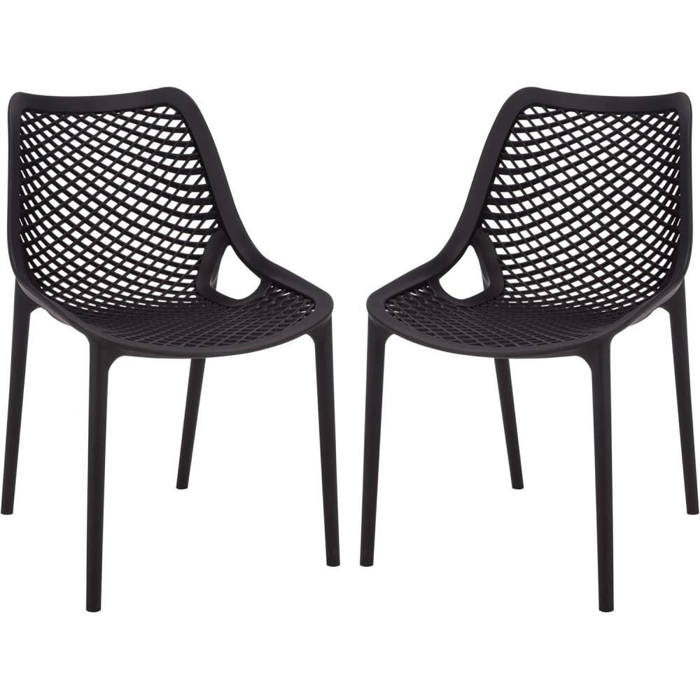 image:imageSAFAVIEH Outdoor Patio Furniture Collection Leila White Dining Chair Set of 2 Fully Assembled Outdoor Chairs Modern Lattice Design WeatherResistant Patio Seating PAT4701CSET2Black