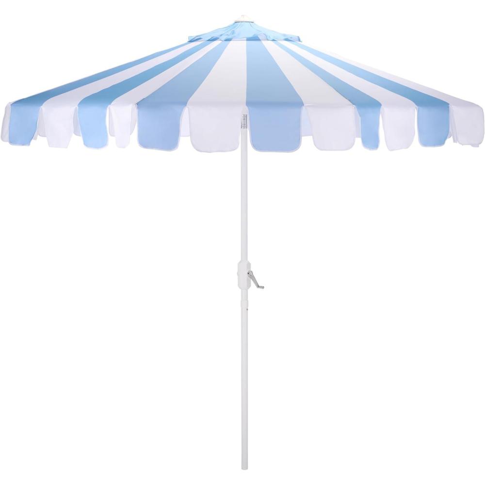 image:imageSAFAVIEH Outdoor Patio Furniture Collection Meze 9 Ft Crank Patio Umbrella Baby Blue Stripe amp White Pole Market Umbrella with Crank Lift PAT8023UBaby Blue StripedWhite
