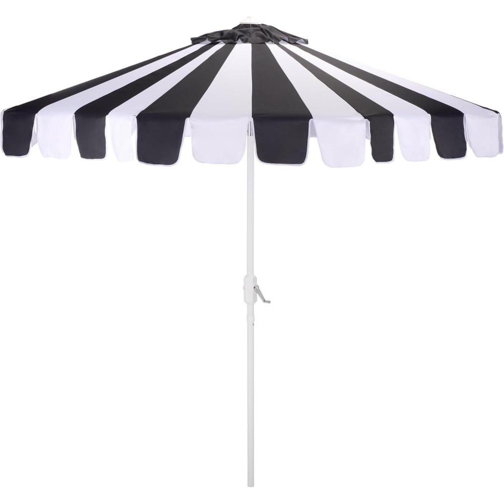 image:imageSAFAVIEH Outdoor Patio Furniture Collection  Meze 9 Ft Crank Patio Umbrella Baby Blue Stripe amp White Pole Market Umbrella with Crank Lift PAT8023UBlack StripedWhite
