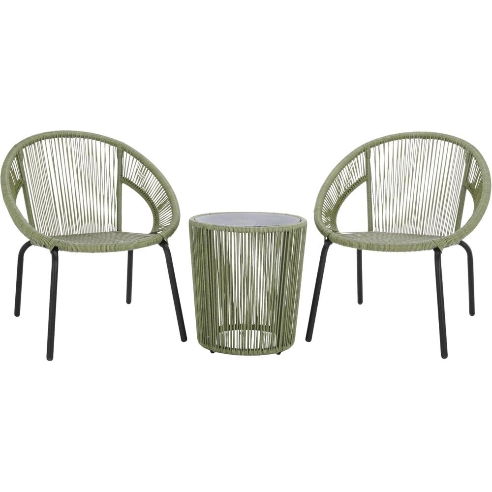 image:imageSAFAVIEH Outdoor Patio Furniture Collection  Otto Green amp Black Rattan 3Piece Bistro Set with 2 Chairs and Accent Table PAT7549BGreenBlack