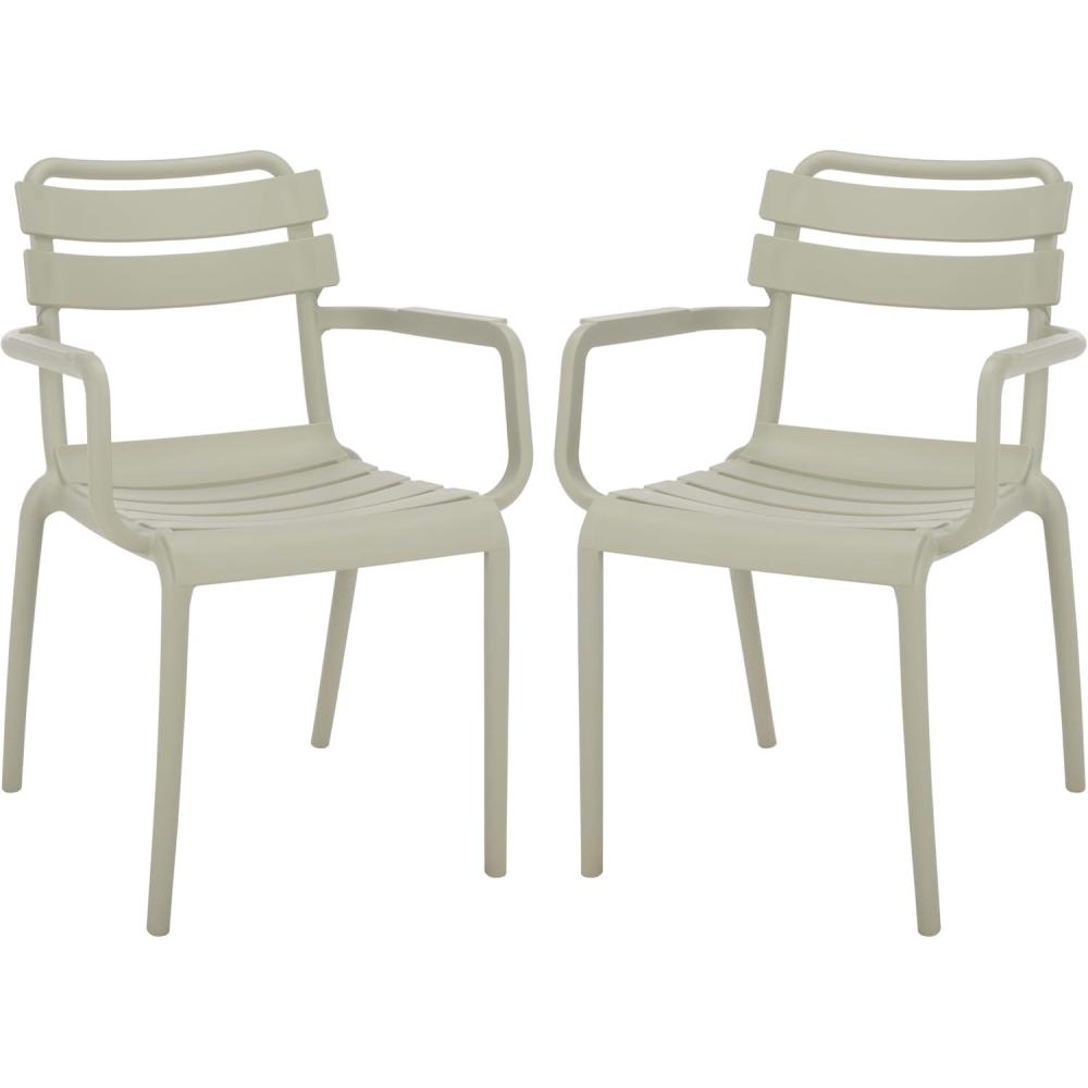 image:imageSAFAVIEH Outdoor Patio Furniture Collection  Sarah Green Stacking Dining Armchair Set of 2 Fully Assembled Outdoor Chairs Modern Slatted Design WeatherResistant Patio Seating PAT4703DSET2Green