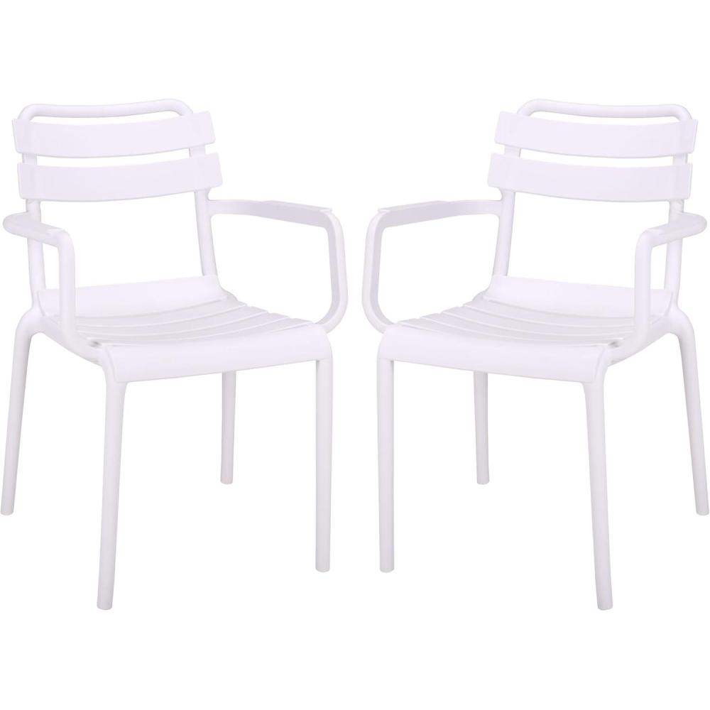 image:imageSAFAVIEH Outdoor Patio Furniture Collection  Sarah Green Stacking Dining Armchair Set of 2 Fully Assembled Outdoor Chairs Modern Slatted Design WeatherResistant Patio Seating PAT4703DSET2White