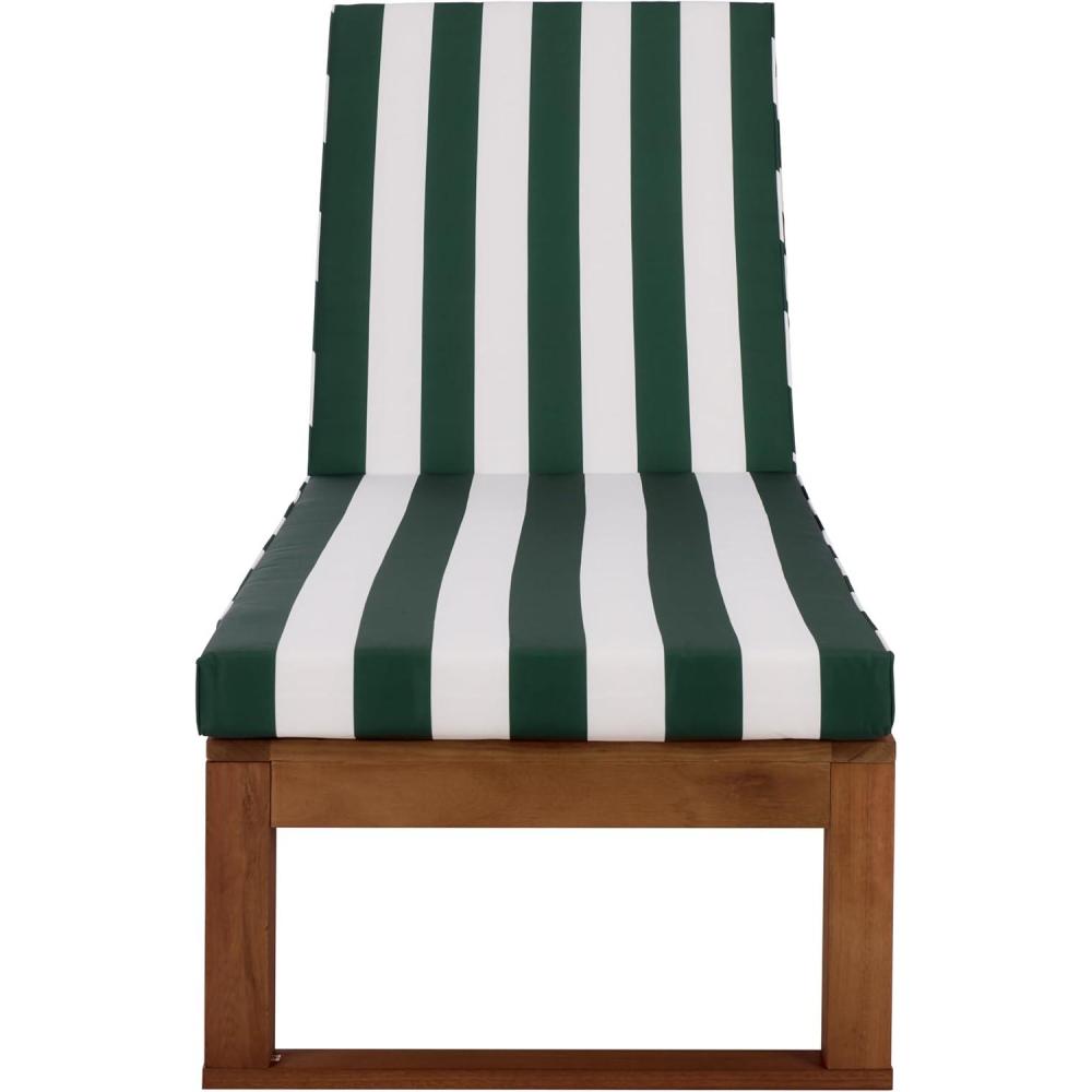 image:imageSAFAVIEH Outdoor Patio Furniture Collection  Sophie Natural Brown Solid Wood Chaise Lounge Chair Adjustable Reclining Hunter Green Stripe Cushion PAT7101HNaturalHunter Green Stripe