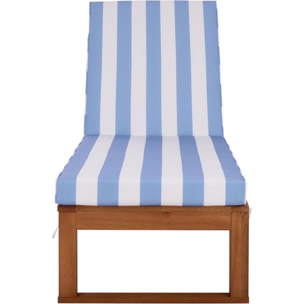 image:imageSAFAVIEH Outdoor Patio Furniture Collection Sophie Natural Brown Solid Wood Chaise Lounge Chair Adjustable Reclining Hunter Green Stripe Cushion PAT7101HNaturalBaby Blue Stripe