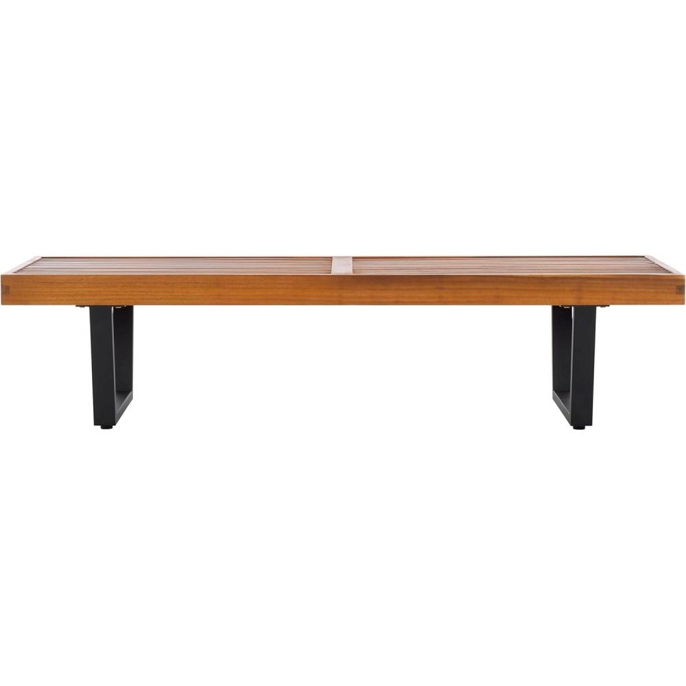 image:imageSAFAVIEH Outdoor Patio Furniture Heather Natural Brown Solid Wood amp White Legs 60inch Steel BenchNaturalBlack