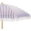 SAFAVIEH Outdoor – Bella 6.5 FT Beach Umbrella – Canopy with White Fringe Trim, Tilt Function, Aluminum Pole, Weather Resistant for Beach, Patio, Garden (PAT8504)(Navy Striped)