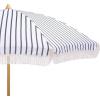 SAFAVIEH Outdoor – Bella 6.5 FT Beach Umbrella – Canopy with White Fringe Trim, Tilt Function, Aluminum Pole, Weather Resistant for Beach, Patio, Garden (PAT8504)(Hunter Green Stripe)