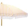 SAFAVIEH Outdoor – Bella 6.5 FT Beach Umbrella – Canopy with White Fringe Trim, Tilt Function, Aluminum Pole, Weather Resistant for Beach, Patio, Garden (PAT8504)(Yellow Stripe)