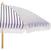 SAFAVIEH Outdoor – Bella 6.5 FT Beach Umbrella – Canopy with White Fringe Trim, Tilt Function, Aluminum Pole, Weather Resistant for Beach, Patio, Garden (PAT8504)(Black Stripe)