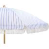 SAFAVIEH Outdoor – Bella 6.5 FT Beach Umbrella – Canopy with White Fringe Trim, Tilt Function, Aluminum Pole, Weather Resistant for Beach, Patio, Garden (PAT8504)(Baby Blue Stripe)