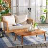 SAFAVIEH Outdoor Collection Amanda Natural Acacia Solid Wood/Taupe Cushion Bench & Table Set