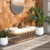 SAFAVIEH Outdoor Collection Bola Natural Brown Faux Rattan/Beige Cushion Bench (Fully Assembled)