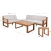 SAFAVIEH Outdoor Collection Catryn Grey/Beige Cushion Solid Wood 4-Piece Conversation Patio Set(Natural/Light Grey)