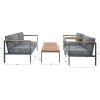 SAFAVIEH Outdoor Collection Chicopee Natural/Light Grey Solid Wood Corner Conversation Patio Set(Natural/Grey)