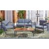 SAFAVIEH Outdoor Collection Chicopee Natural/Light Grey Solid Wood Corner Conversation Patio Set(Natural/Grey)