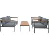 SAFAVIEH Outdoor Collection Chicopee Natural/Light Grey Solid Wood Corner Conversation Patio Set(Natural/Grey)