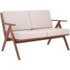 SAFAVIEH Outdoor Collection Dryad Mid-Century Modern Natural/Light Grey Solid Wood Bench with Cushion, Ideal for Deck, Patio, Garden, Backyard, Sunroom